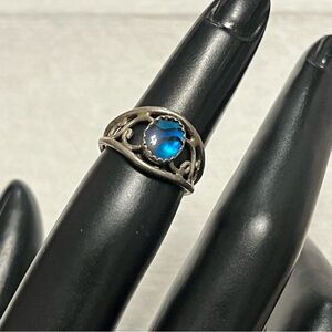 Handmade Silver and Paua Shell Scroll Ring Artisan Small Filigree Swirl Wide